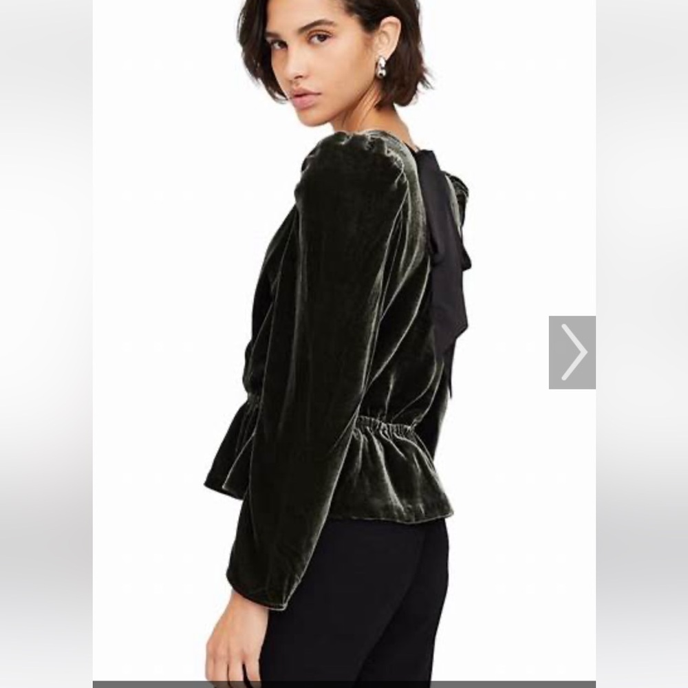 Marie Oliver Velvet Blouse in Dark Green and Black